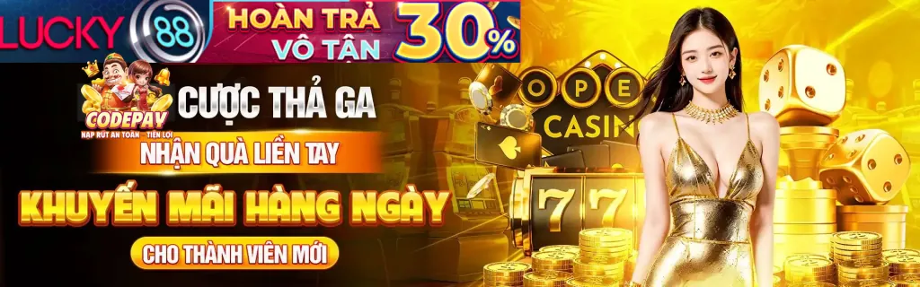 Biểu ngữ khuyến mãi 6hu88 với các đồng tiền vàng và phần thưởng hấp dẫn